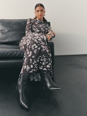 Nothing Ordinary Chocolate Brown Slash Neck Long Sleeve Midi Dress - Image 5 of 9