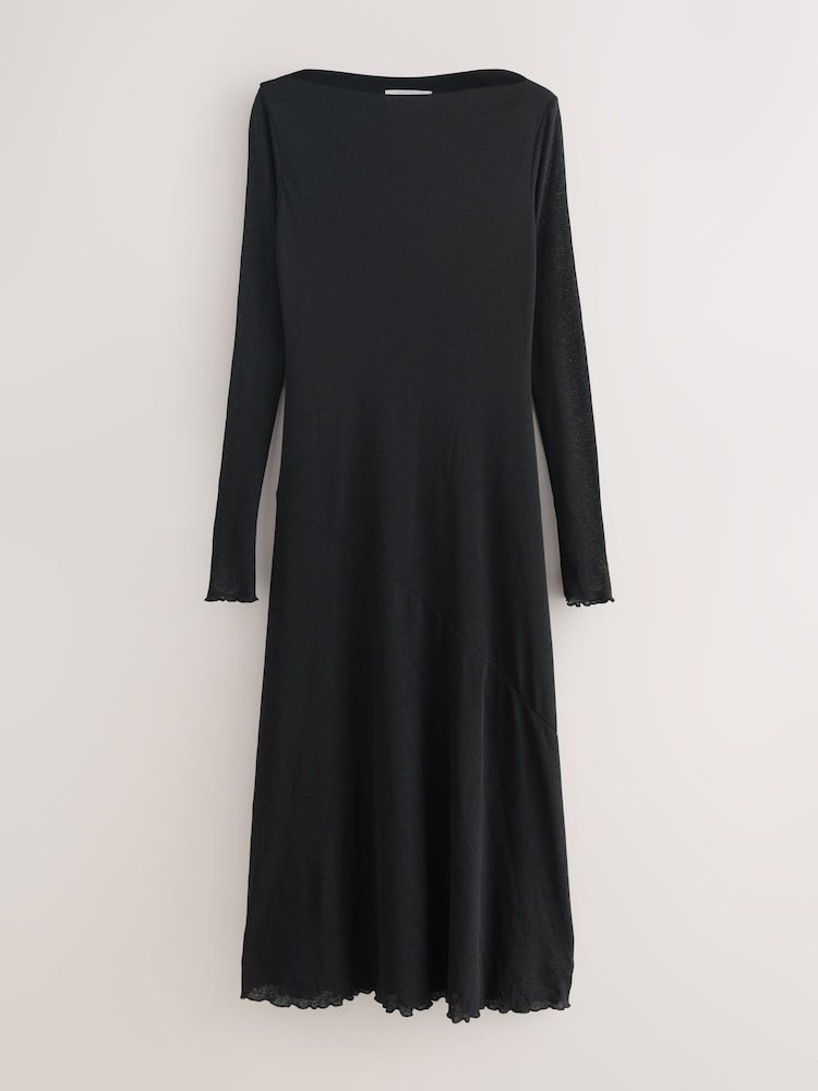 Nothing Ordinary Black Slash Neck Long Sleeve Midi Dress - Image 10 of 10 Nothing Ordinary Black Slash Neck Long Sleeve Midi Dress - Image 10 of 10