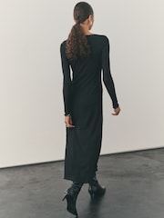 Nothing Ordinary Black Slash Neck Long Sleeve Midi Dress - Image 4 of 6