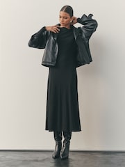 Nothing Ordinary Black Slash Neck Long Sleeve Midi Dress - Image 6 of 6