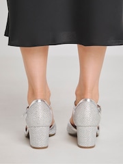 JD Williams Silver Extra Wide Fit Block Heel T-Bar Shoe - Image 2 of 4