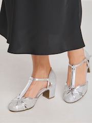 JD Williams Silver Extra Wide Fit Block Heel T-Bar Shoe - Image 3 of 4