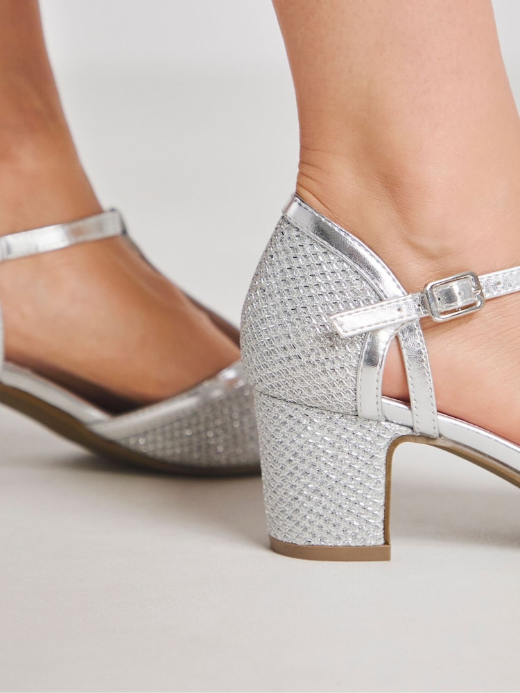 JD Williams Silver Extra Wide Fit Block Heel T-Bar Shoe - Image 4 of 4