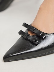 JD Williams Black Wide Fit Heavenly Soles Pointed Toe Kitten Heel Slingback Shoes with Bow - Image 3 of 4