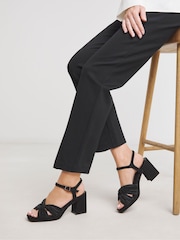 JD Williams Black Extra Wide Fit Cross-Over Detail Heeled Sandals - Image 1 of 4