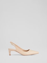 LK Bennett Natural Alyssa Leather Kitten Heel Slingbacks Shoes - Image 1 of 4