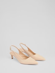 LK Bennett Natural Alyssa Leather Kitten Heel Slingbacks Shoes - Image 2 of 4