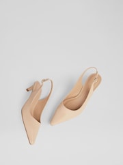 LK Bennett Natural Alyssa Leather Kitten Heel Slingbacks Shoes - Image 3 of 4