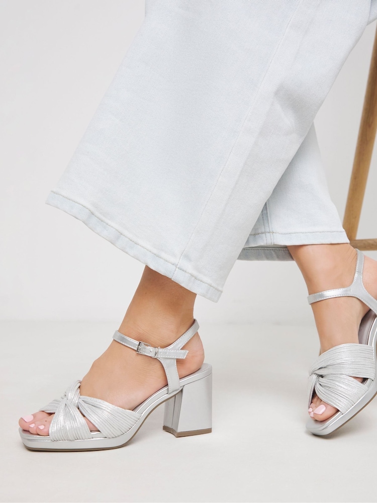 JD Williams Silver Extra Wide Fit Cross-Over Detail Heeled Sandals - Image 1 of 4