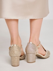 JD Williams Gold Extra Wide Fit Block Heel T-Bar Shoes - Image 2 of 4