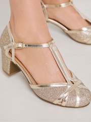 JD Williams Gold Extra Wide Fit Block Heel T-Bar Shoes - Image 3 of 4