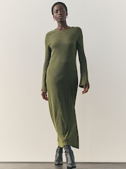 Nothing Ordinary Olive Green Metallic Crew Neck Maxi Dress - Image 1 of 8