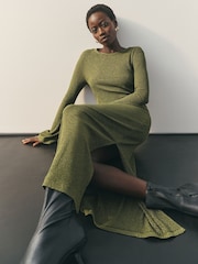 Nothing Ordinary Olive Green Metallic Crew Neck Maxi Dress - Image 2 of 8