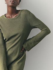 Nothing Ordinary Olive Green Metallic Crew Neck Maxi Dress - Image 4 of 8