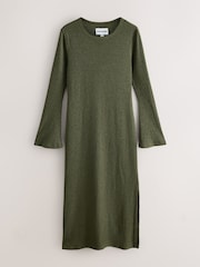 Nothing Ordinary Olive Green Metallic Crew Neck Maxi Dress - Image 6 of 8