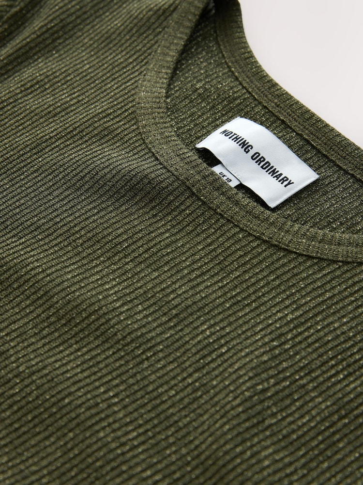 Nothing Ordinary Olive Green Metallic Crew Neck Maxi Dress - Image 8 of 8