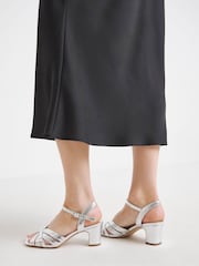 JD Williams Silver Wide Fit Strappy Block Heel Sandals - Image 4 of 4