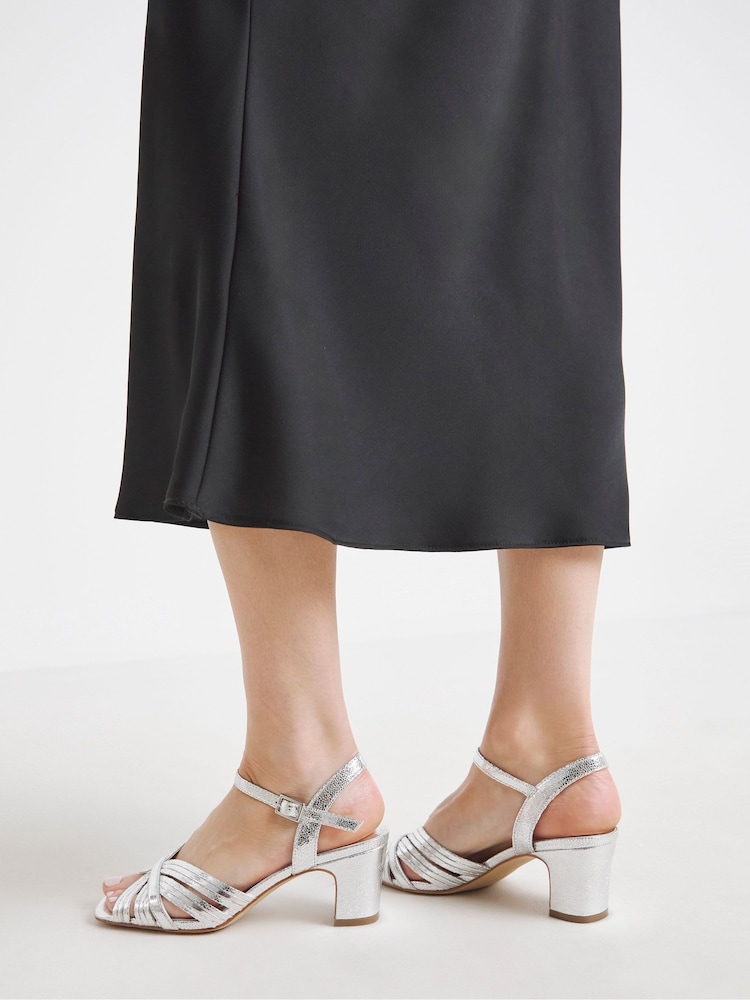JD Williams Silver Wide Fit Strappy Block Heel Sandals - Image 4 of 4