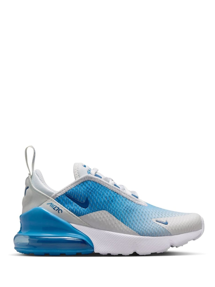 Nike White/Court Blue Junior Air Max 270 Trainers - Image 2 of 11 Nike White/Court Blue Junior Air Max 270 Trainers - Image 2 of 11