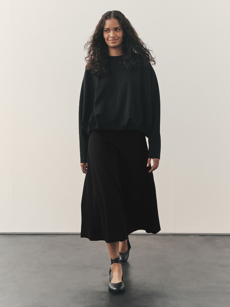 Nothing Ordinary Black Sculpt A Line Midi Skirt - Image 1 of 8 Nothing Ordinary Black Sculpt A Line Midi Skirt - Image 1 of 8