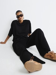 River Island Black Premium High Waisted Wide Leg Joggers - Image 2 of 6