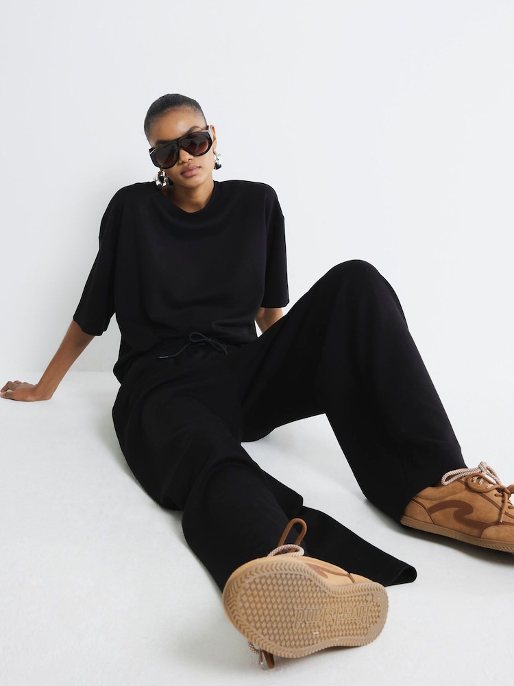 River Island Black Premium High Waisted Wide Leg Joggers - Image 2 of 6