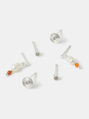 Accessorize Silver Tone Stud & Pearl Drop Earrings 3 - Image 1 of 1