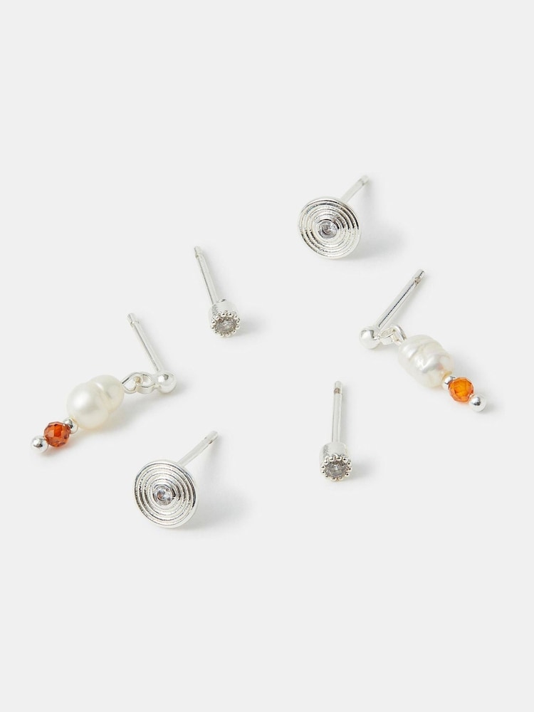 Accessorize Silver Tone Stud & Pearl Drop Earrings 3 - Image 1 of 1