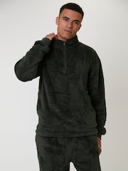 Loungeable Green Sherpa 1/4 Zip Jumper - Image 1 of 4