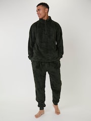 Loungeable Green Sherpa 1/4 Zip Jumper - Image 2 of 4