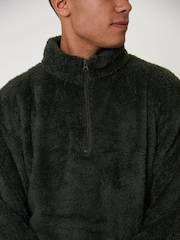 Loungeable Green Sherpa 1/4 Zip Jumper - Image 4 of 4