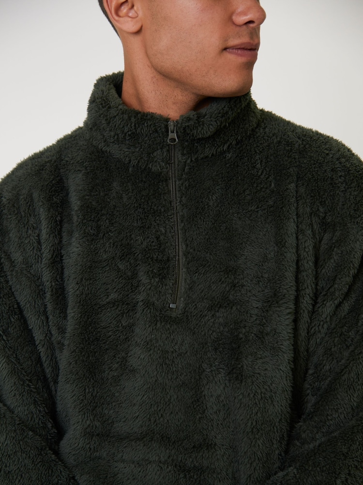 Loungeable Green Sherpa 1/4 Zip Jumper - Image 4 of 4 Loungeable Green Sherpa 1/4 Zip Jumper - Image 4 of 4