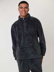 Grau - Loungeable Sherpa Quarter Zip Jumper - Bild 1 von 6