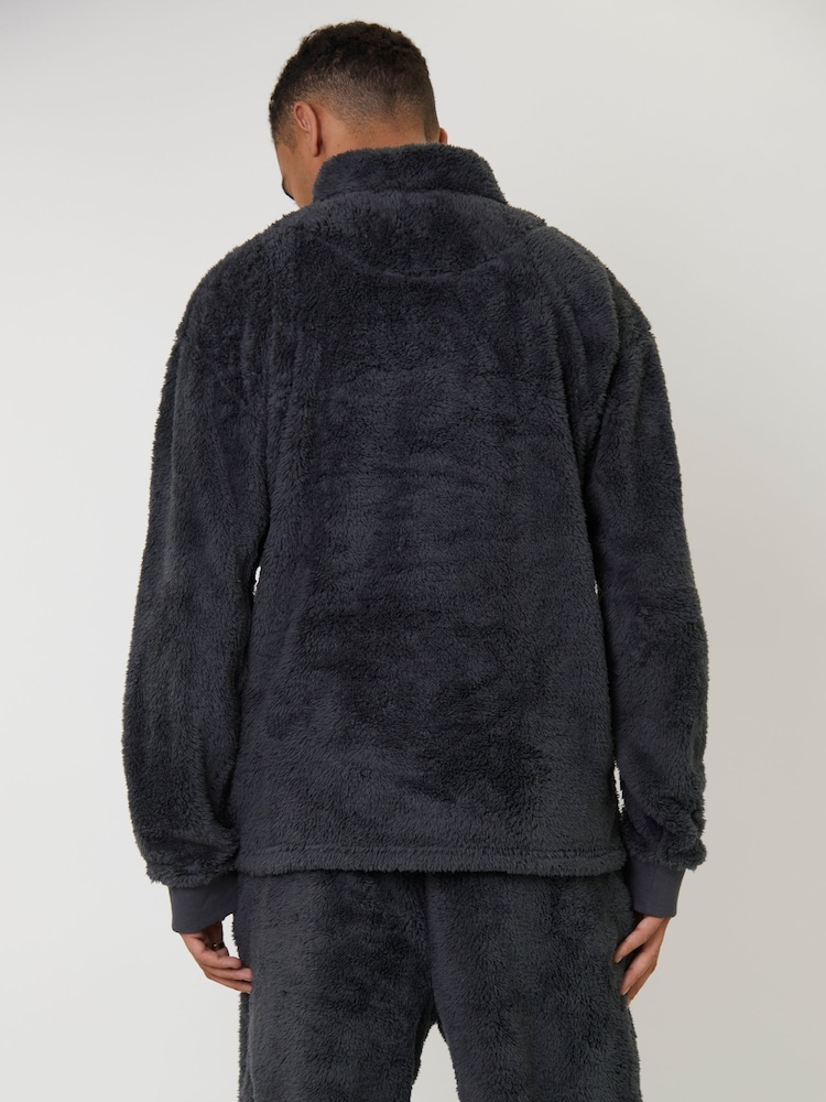 Grau - Loungeable Sherpa Quarter Zip Jumper - Bild 2 von 6