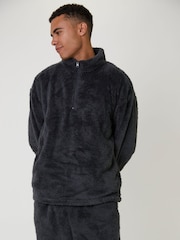 Grau - Loungeable Sherpa Quarter Zip Jumper - Bild 5 von 6
