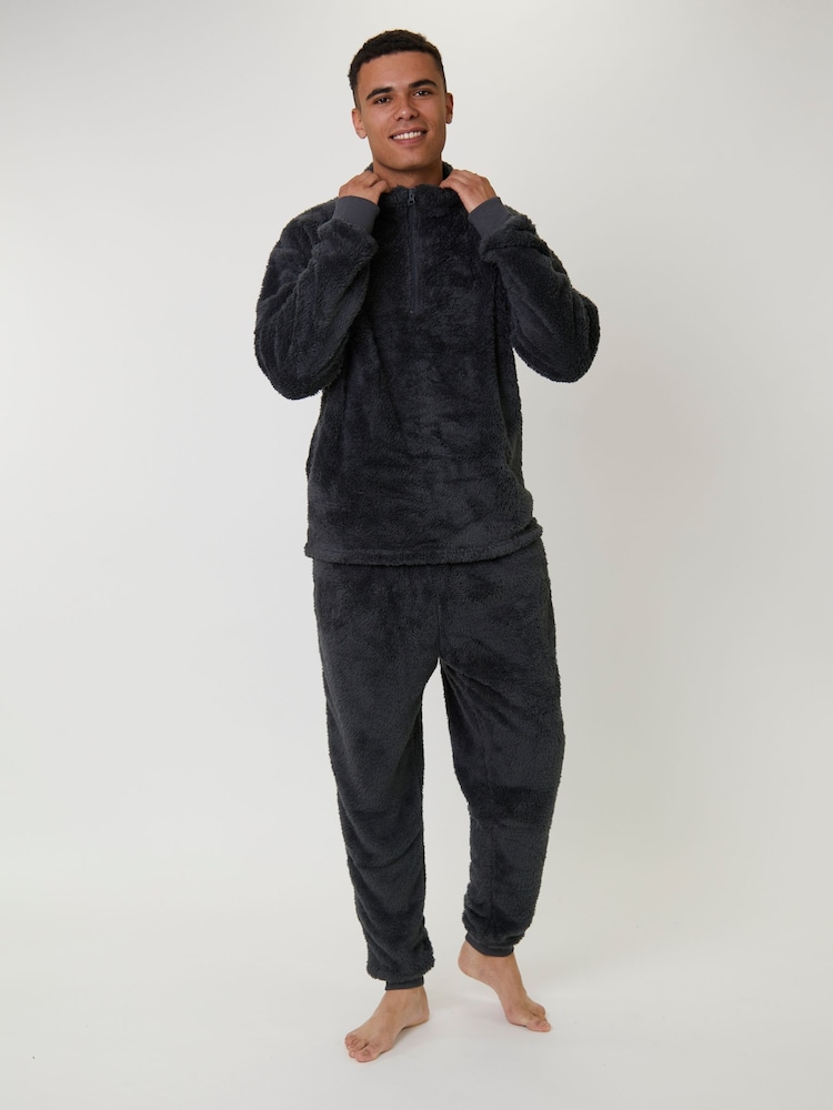 Grau - Loungeable Sherpa Quarter Zip Jumper - Bild 6 von 6