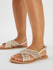 Accessorize Gold Woven Cross-Strap Sandals - Image 1 of 3
