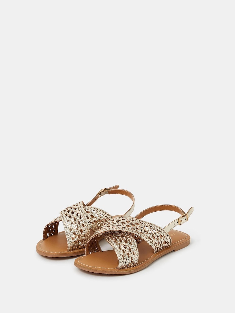 Accessorize Gold Woven Cross-Strap Sandals - Image 2 of 3 Accessorize Gold Woven Cross-Strap Sandals - Image 2 of 3