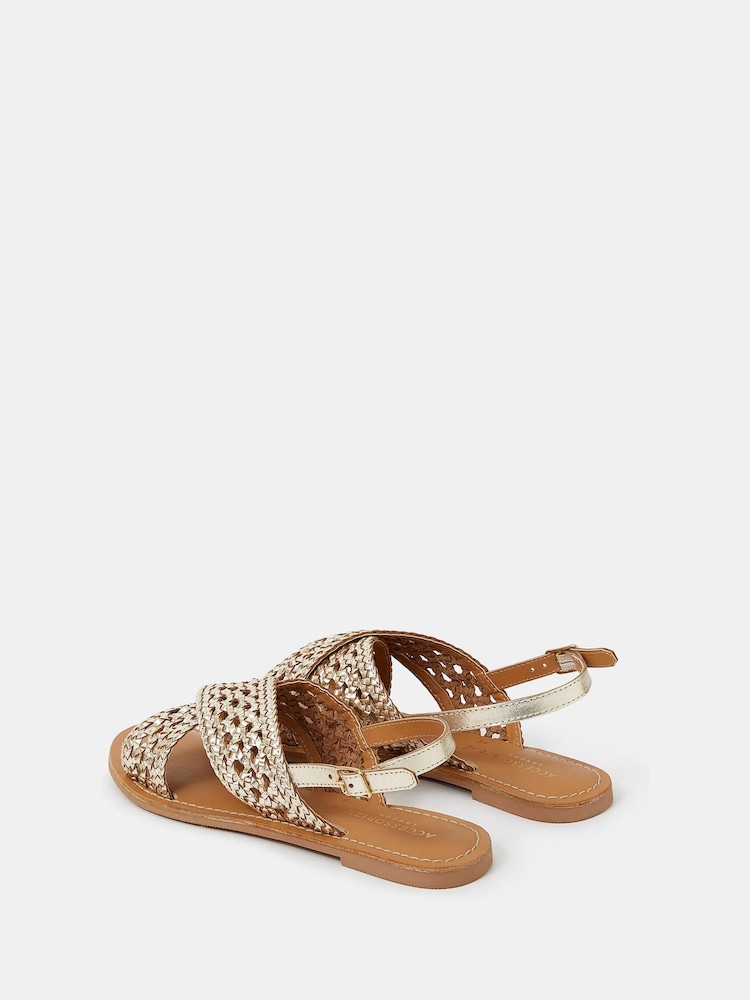 Accessorize Gold Woven Cross-Strap Sandals - Image 3 of 3