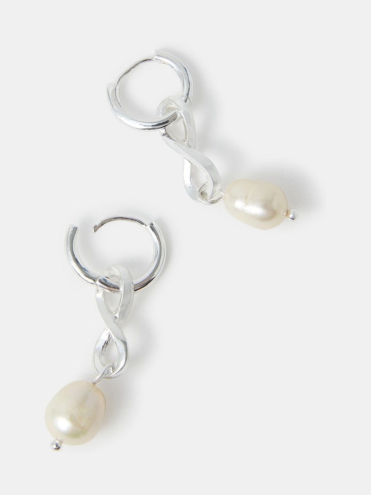 Accessorize Silver Tone Infinity Pearl Drop Earrings - Image 1 of 1