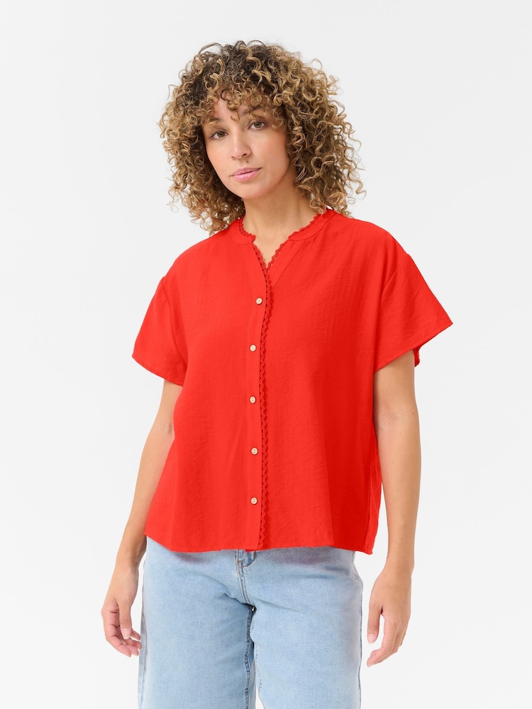 Cream Red CRLori Short Sleeve V-Neck Lace Shirt - Image 1 of 6 Cream Red CRLori Short Sleeve V-Neck Lace Shirt - Image 1 of 6