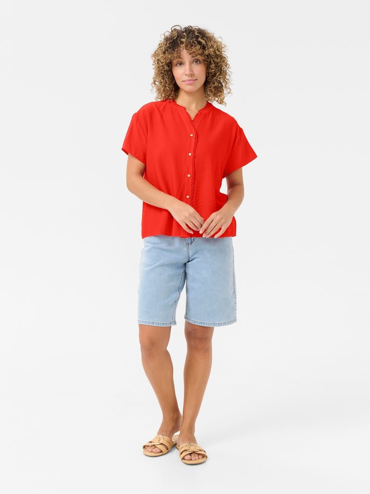 Cream Red CRLori Short Sleeve V-Neck Lace Shirt - Image 2 of 6 Cream Red CRLori Short Sleeve V-Neck Lace Shirt - Image 2 of 6