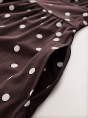 Brown/Cream Jersey Waisted Summer Midi Dress - Image 2 of 3