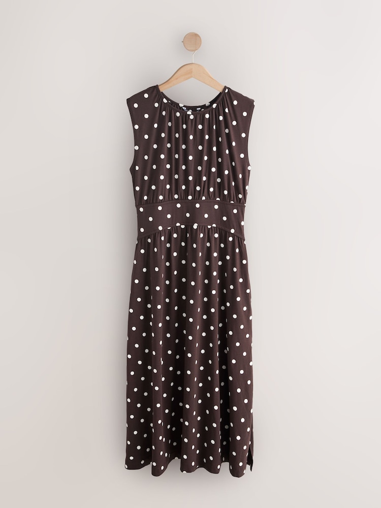 Chocolate Brown Polka Dot Midi Dress - Image 6 of 6