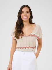 Cream CRTommin Short Sleeve V-Neck Knit Black Top - Image 1 of 5