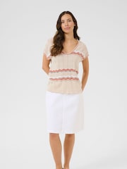 Cream CRTommin Short Sleeve V-Neck Knit Black Top - Image 2 of 5
