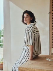 Chocolate Brown Relaxed Button Down Shirt With Linen - Image 4 of 9