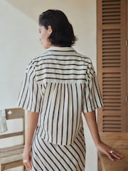 Chocolate Brown Relaxed Button Down Shirt With Linen - Image 5 of 9