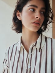 Chocolate Brown Relaxed Button Down Shirt With Linen - Image 6 of 9