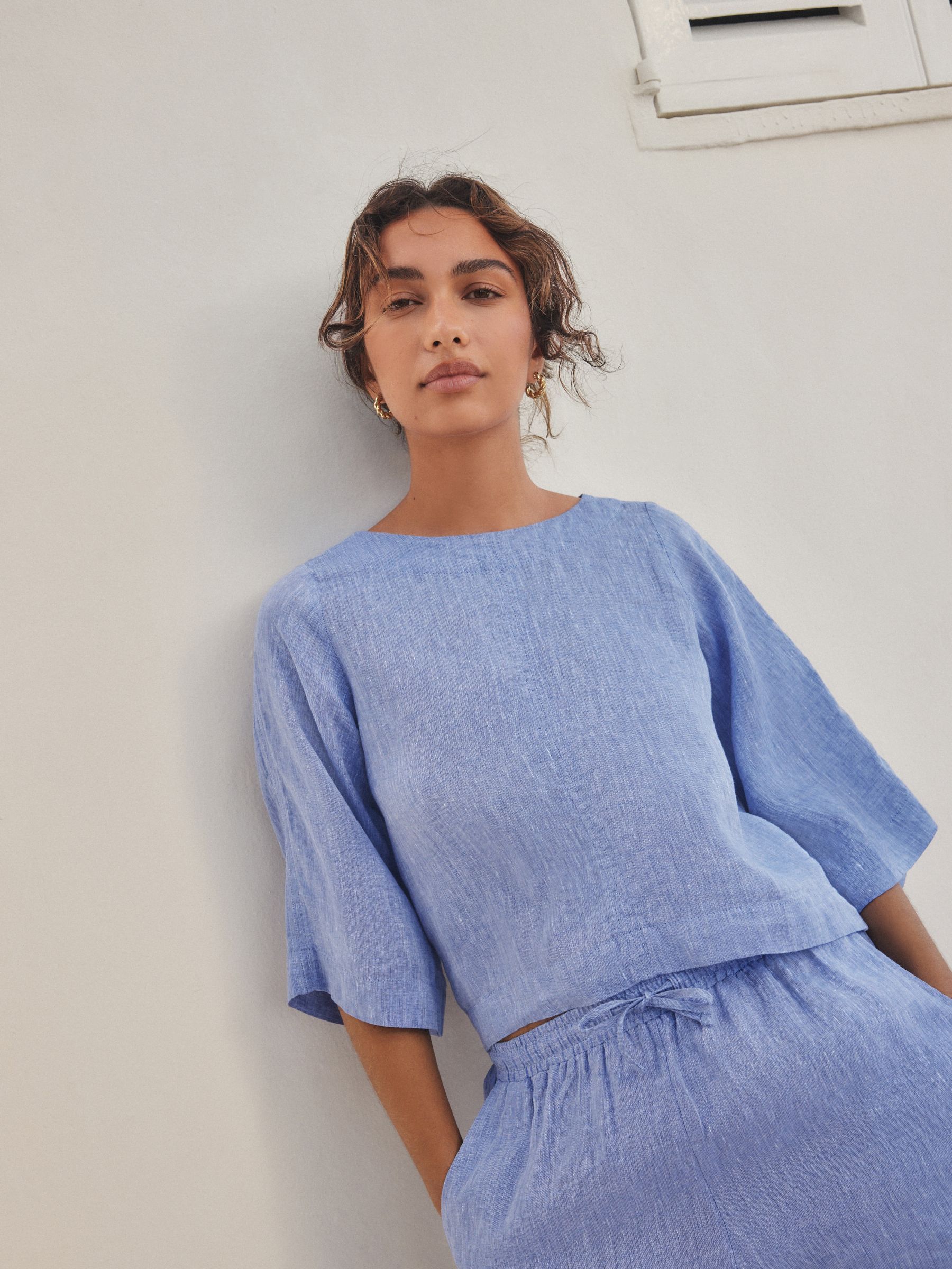 トップス YN Buy Blue N. Premium 100% Linen Sleeved Top from Next Romania